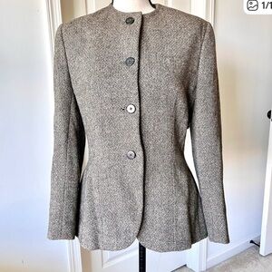 Vintage RALPH LAUREN Wool Herringbone Collarless Blazer